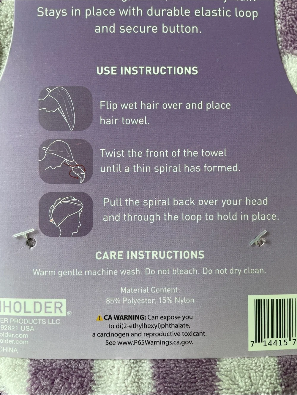 Purple Check Hair Towel - Super Soft Hair Wrap